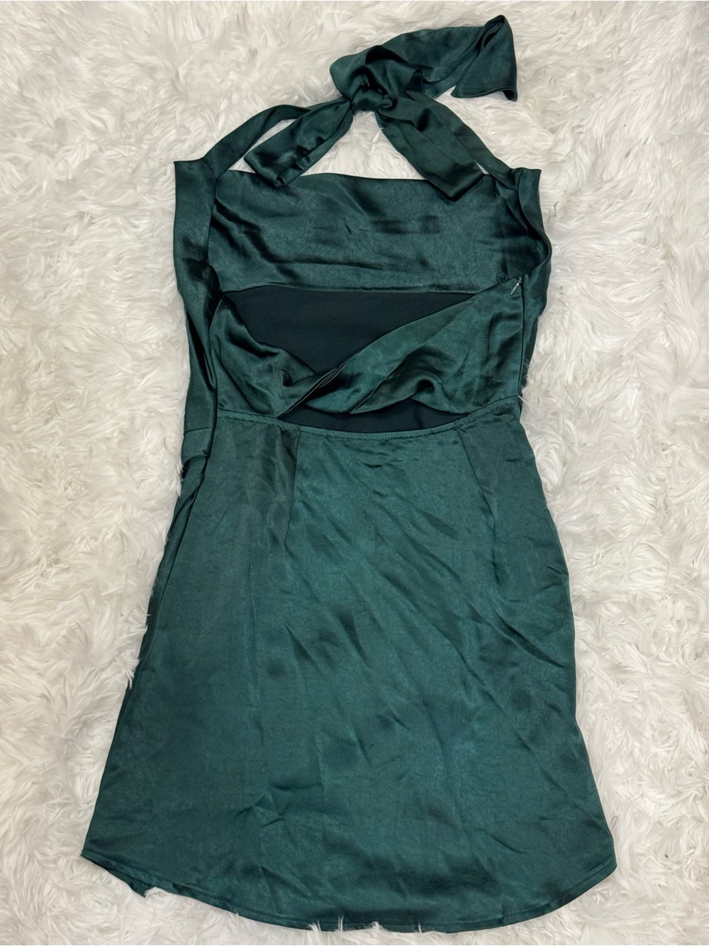 Halter Mini Dress in Deep Green Satin